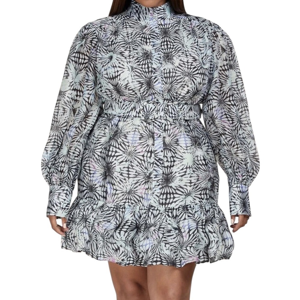 L'atiste by Amy Dress Womens Large Ruffle Long Sleeve Lined Button Front No Belt